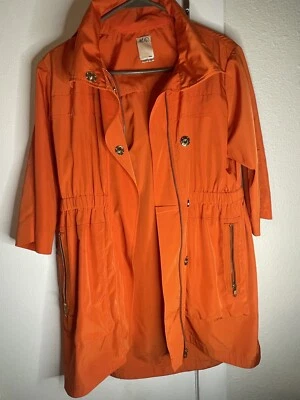Women’s Coat Lightweight Trench Zipper Snap Hooded Orange Ali Ro - Image 1 of 4