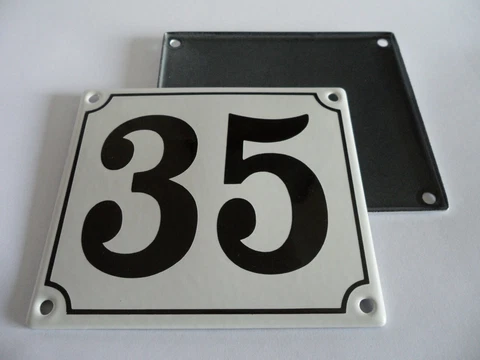 Old German White Enamel Porcelain Metal House Door Number Street Sign / Plate 35 Cover
