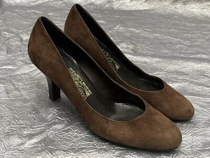 Zapatos de salón Salvatore Ferragamo marrón gamuza cuero tacón Italia talla 8,5 C - Imagen 1 de 9