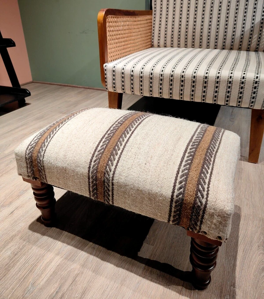 Pure Wool Footstool–  Vintage Handmade Farmhouse Decor | Footstool ottoman pouf - Image 1 of 4