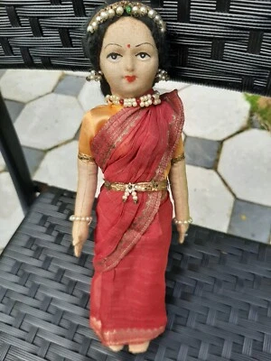 RARE ET ANCIENNE POUPEE CHIFFON FOLKLORIQUE EPOQUE 50 BOMBAY INDE - Photo 1/2