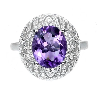 925 Anello Argento Sterling Ovale Ametista 11x9mm Topazio Gemma Gioielli Misura - Immagine 1 di 4