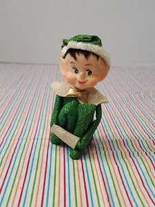 Vintage Knee Hugger Glitzer Grün Pixie Regal Sitter Gold Ornament - Bild 1 von 11