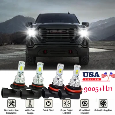 Para GMC Sierra 2500 HD 3500 HD 2017-2020 LED Bombillas Faro Alto Bajo Blanco Foto 1 de 4