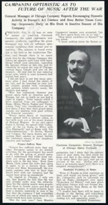 Cleofonte Campanini 1915 foto y entrevista ópera de Chicago artículo impreso vintage - Imagen 1 de 7