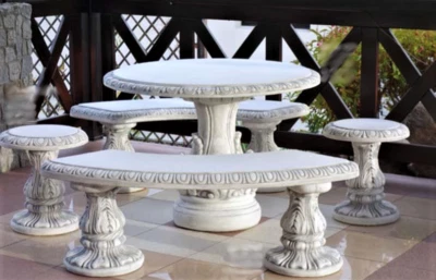 ANTIKES WOHNDESIGN 1xSteintisch 2xSteinbank 2xSteinhocker Gartenmöbel Terrassenmöbel Sitzgarnitur