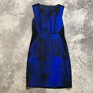 Elie Tahari Dress Womens Sz 0 Sheath Black Blue Sleeveless Watercolor Evening - Picture 1 of 11