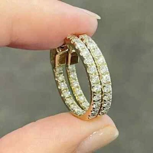2 Ct Round Cut D/VVS1 Moissanite Hoop Clip-On Earrings 14K Yellow Gold Plated - Picture 1 of 9