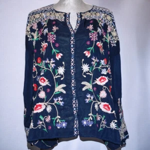 Johnny Was Gisella Heavily Embroidered Floral LS Boho Tunic Blouse Top XXL ~ EUC - Picture 1 of 7