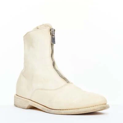 GUIDI Crema Grano Completo Cuero Plata Frontal Cremallera Botas de Combate EU39 Foto 1 de 4