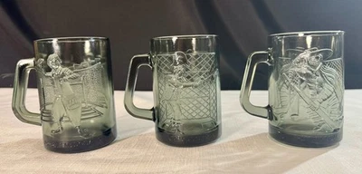 Set of 3 Vintage 1970's McDonalds Sports Smoked Glass Mugs - Image 1 of 4