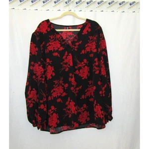 SHEIN Womens V-Neck Long Sleeve Blouse Plus Size 4X Red / Black Floral - Picture 1 of 3