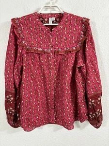 Camisa Joie Mujer XL Rosa Floral Volantes Botón Frontal Boho Cottagecore Pradera - Imagen 1 de 8