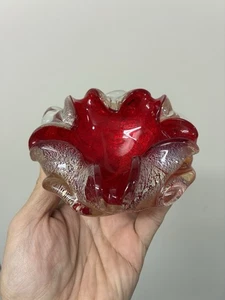Vintage Murano Rot & Gold Kunst Glas Schale Mid Century Italienischer Aschenbecher - Bild 1 von 21