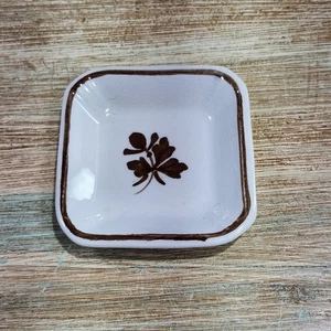 Antique Ironstone Butter Pat Square Copper Leaf Alfred Meakin Heavy Crazing - Picture 1 of 12