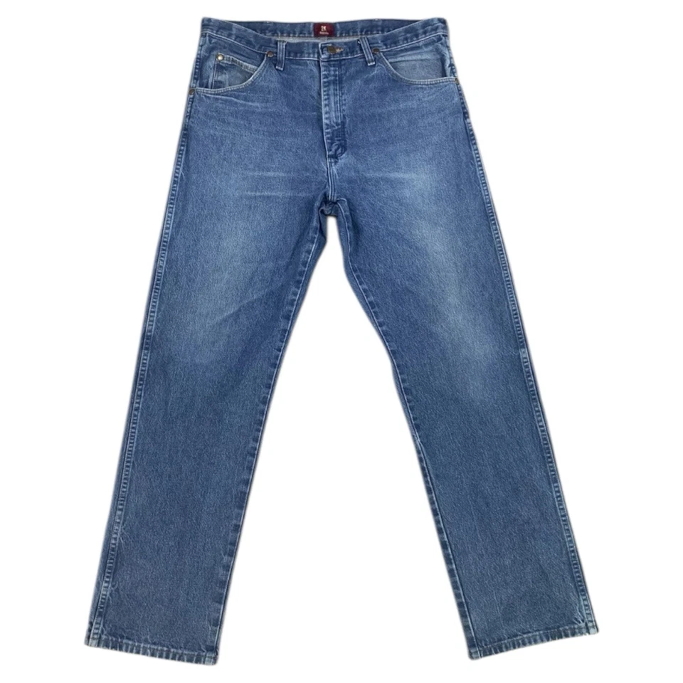 Pantalones de mezclilla azules vintage Wrangler corte vaquero para hombre 34x36 corte relajado occidental Foto 1 de 4