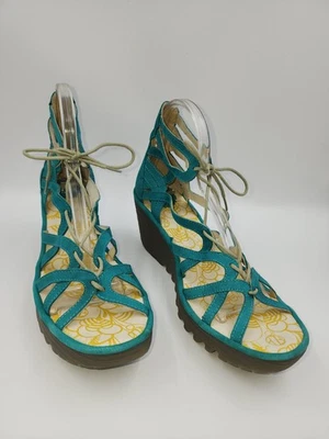 Fly London 蓝色麂皮绒楔形女式系带橡胶鞋底,尺寸 US 10 EU 42 — 第 1/4 张图片