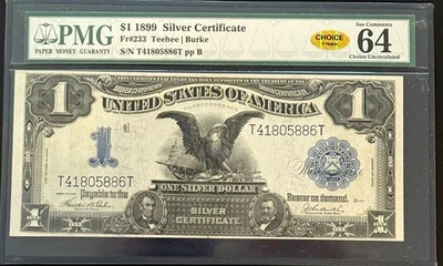 1899 $1 Silver Certificate Blue Seal Fr# 233 PMG 64 FRICKE STICKER Black Eagle - Image 1 of 2
