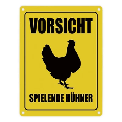 Vorsicht spielende Hühner Metallschild mit Huhn Motiv Hühner Hahn Warnung Henne - Bild 1 von 4