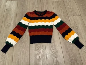 Forever 21 Sweater Womens M Striped Multicolor Knit Cropped Tomboy School Fall - Picture 1 of 5
