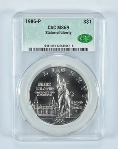 1986-P Statue Of Liberty Commemorative Silver Dollar MS69 CAC CACg *6108 - Picture 1 of 5