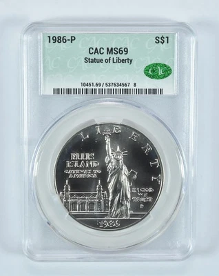 1986-P Statue Of Liberty Commemorative Silver Dollar MS69 CAC CACg *6108 - Image 1 of 4