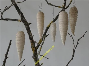 5 Zapfen, Watte-Christbaumschmuck, teils beglimmert, 5D225-1 - Bild 1 von 6