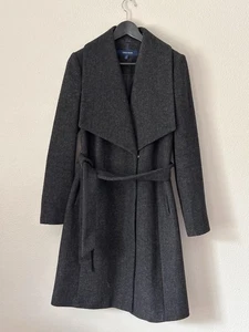 Abrigo de lana con cinturón Cole Haan para mujer talla 6 gris chaqueta envolvente larga - Imagen 1 de 7