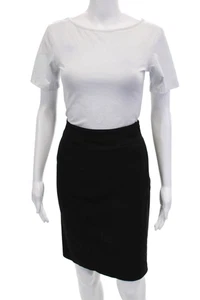Eileen Fisher Womens Side Zipper Knee Length Skirt Black Wool Size Medium - Picture 1 of 6