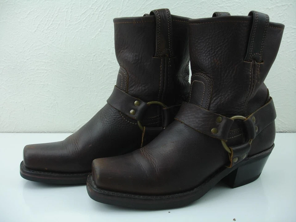 Botas de motocicleta para mujer talla 7,5 M Frye Arnés 8R Cuero Humo Puntera Cuadrada 77455 Foto 1 de 4