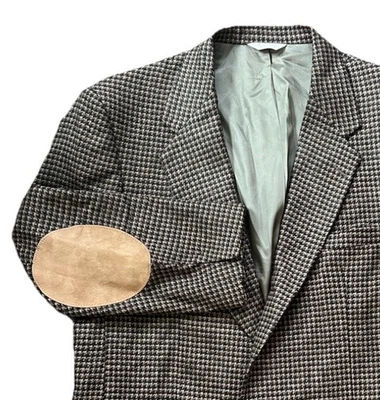 Nuevo con etiquetas Abrigo deportivo Joseph Richards De colección 46R Marrón Pata de gallo Lana Codo Parches Años 90 Foto 1 de 4