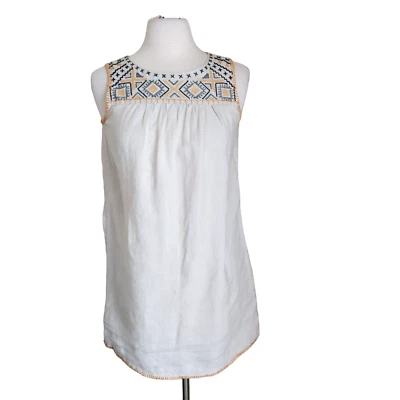 C&C California 100% Linen Dress Women's XS Embroidered Sleeveless Beach Boho - Image 1 of 4