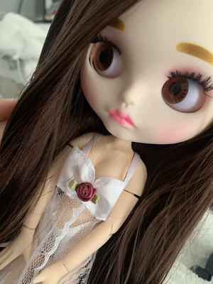 12" Blythe Doll Mouth Face Jointed Body Nude White Skin Long Brown Hair DIY Toys - image 1 of 4