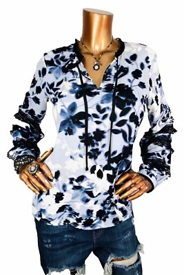 Karl Lagerfeld Paris S Top NWT $89 Low V Cut Knot Ties Floral Blouse Long Sleeve - Image 1 of 4