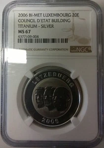 Luxemburg 20 Euro 2006 150 Jahre Rat Titan/Silber BIMETALL NGC MS67 - Bild 1 von 2