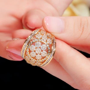 CWWZircons Micro Pave afrikanische CZ Blume Dubai Gold große Verlobungsringe - Bild 1 von 15