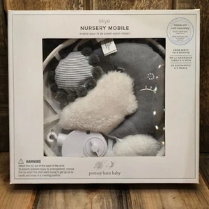 POTTERY BARN BABY CRIB NURSERY MOBILE SKYE MOON & STARS MUSICAL 9" DIAM ~ GRAY - Picture 1 of 9
