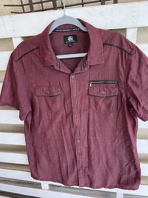 Rock & Republic Button Up Shirt Short Sleeve Cotton Flap Pockets Maroon XL - Image 1 of 4