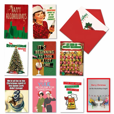 10 tarjetas de Navidad humorísticas surtidas con sobres de 5x7" - Feliz bebida Foto 1 de 4