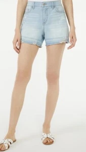 Junior L = Women S (4) Retro Boy Jean Shorts Raw Hem High Waist Sexy Light Blue - Picture 1 of 8
