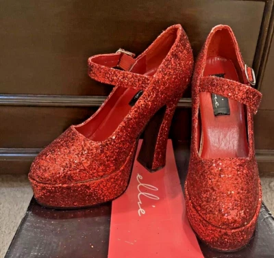 Ellie 557 Eden Red Glitter Platform Mary Jane Heels Size 7 Costume Cosplay Play - Image 1 of 4