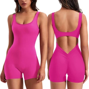 Women Ladies Jumpsuit Sports Romper Sleeveless Playsuit Shorts Bodysuit Unitard - Picture 1 of 28