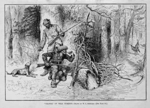 NEGROES HUNTING WILD TURKEYS HUNTER CALLING IN THE TURKEY WITH HIS TURKEY CALL - Picture 1 of 1