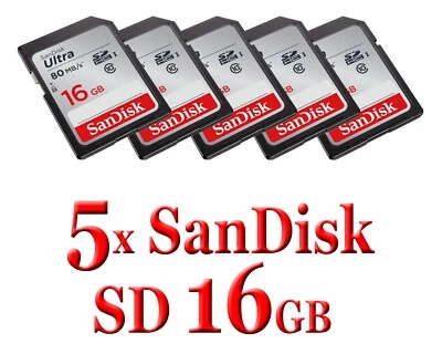 NEW 5x Lot SanDisk Ultra 16GB 80MB/s SD SDHC SDSDUNB Camera Card Lot 5 x 16 GB - Image 1 of 4