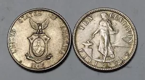 1x 1945-D Philippines 10 Centavos - Silver - US Administration - Denver Mint - Picture 1 of 4