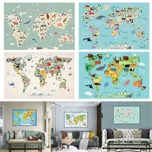 Komisch Lehrreich Weltkarte Tier Kinder Lernposter Leinwand Poster Wandbild - Bild 1 von 19