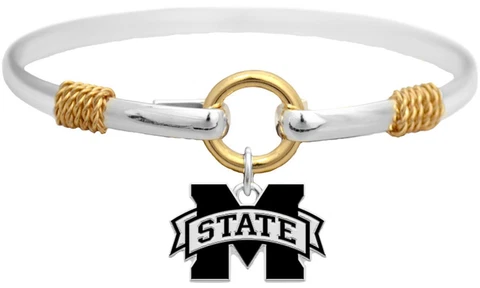 Mississippi State Bulldogs Two Tone Silver Gold Cuff Bracelet Charm Jewelry MSU Cover
