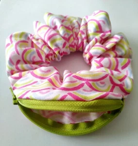 Large Oversized White Rainbow Stashie Zipper Pocket Hair Wrist Scrunchie Purse - Picture 1 of 3