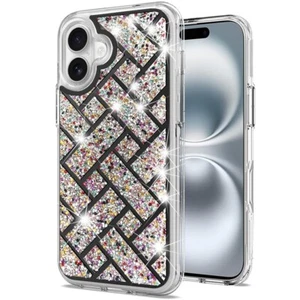 Für iPhone 16 Plus 6,7 Zoll Hülle Schimmer Bling Hybrid Handy Cover + Hartglas - Bild 1 von 19