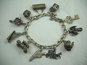 Vintage Ornate Scrolled Sterling Charm Bracelet - Picture 1 of 8